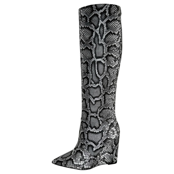 Michael Kors Isra Snake Embossed Leather Womens Wedge Knee High Boots Size 6.5M - Picture 4 of 14